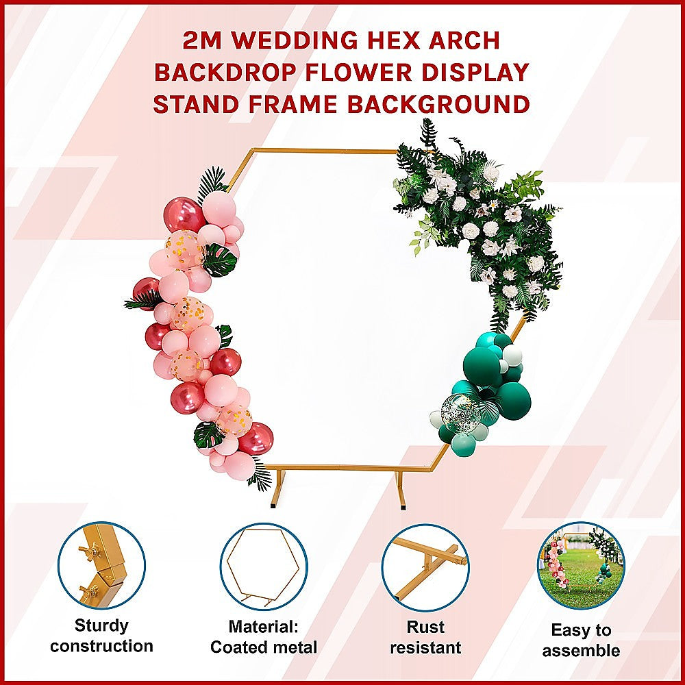 2M Wedding Hex Arch Backdrop Flower Display Stand Frame Background V63-838591
