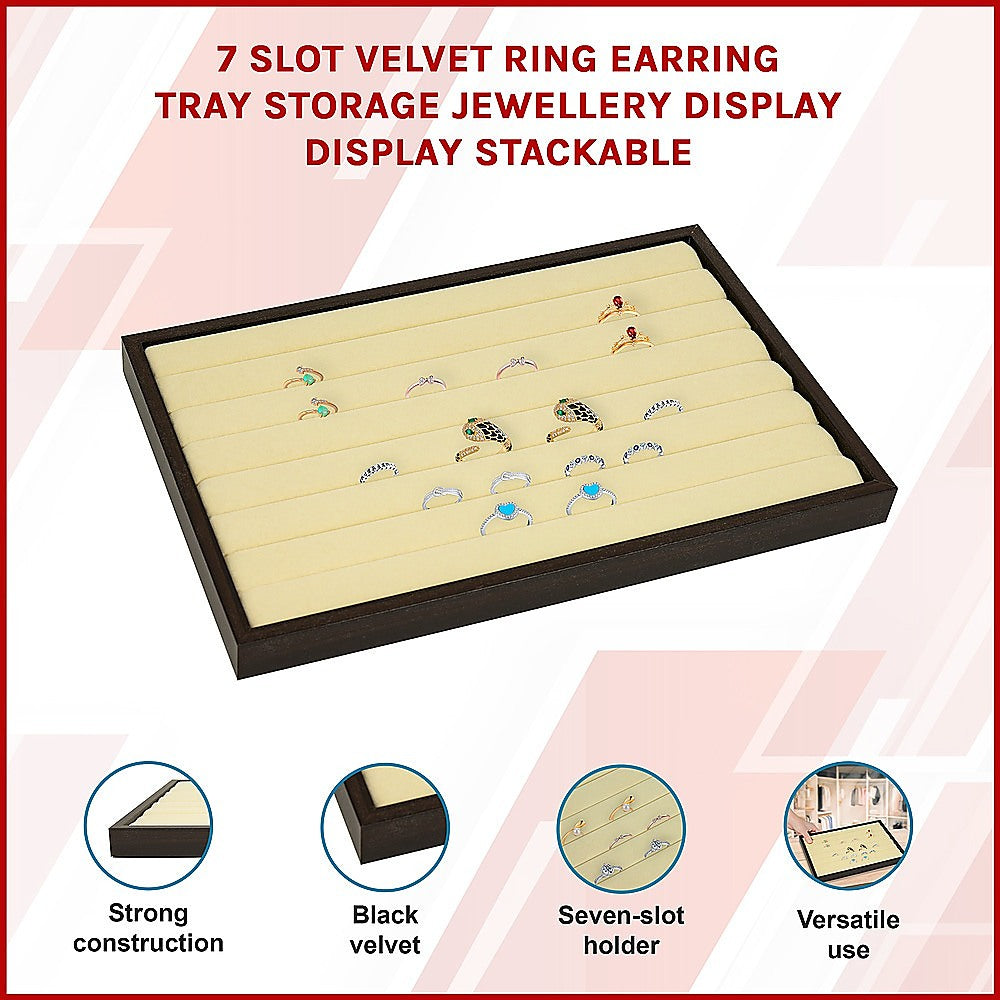 7 Slot Velvet Ring Earring Tray Storage Jewellery Display Display Stackable V63-838601