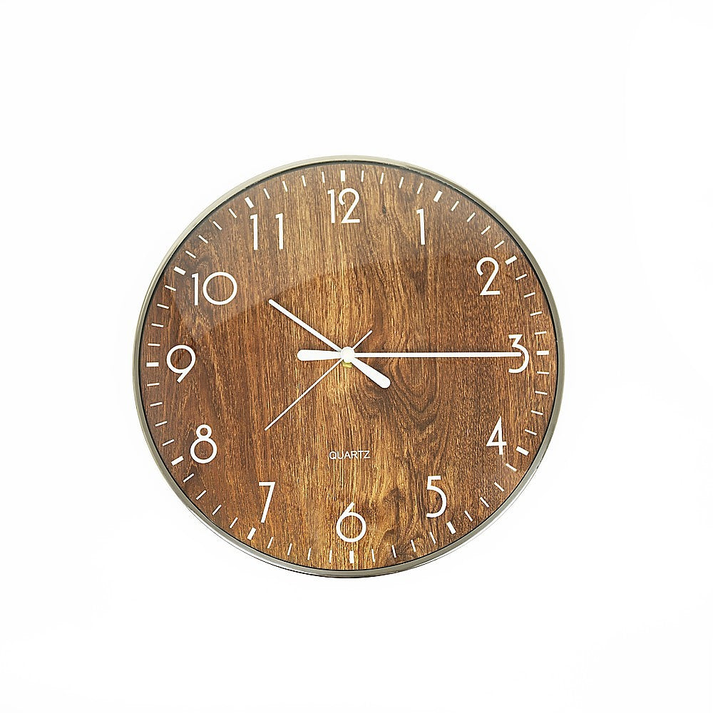 14-inch Round Wall Clock Silent Non-Ticking Quartz Battery Operated Wood Grain V63-838621