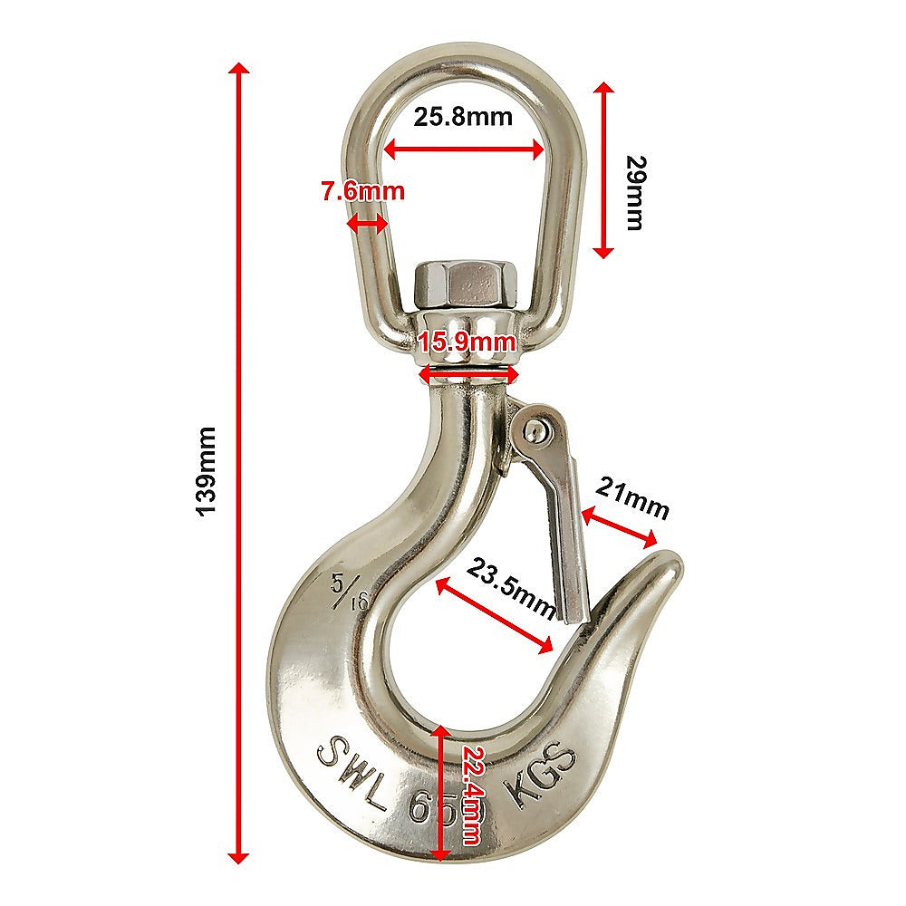 304 Stainless Steel Swivel Lift Clevis Chain Crane Hook with Safety Lock 650kg V63-838631