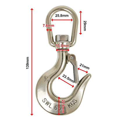 304 Stainless Steel Swivel Lift Clevis Chain Crane Hook with Safety Lock 650kg V63-838631