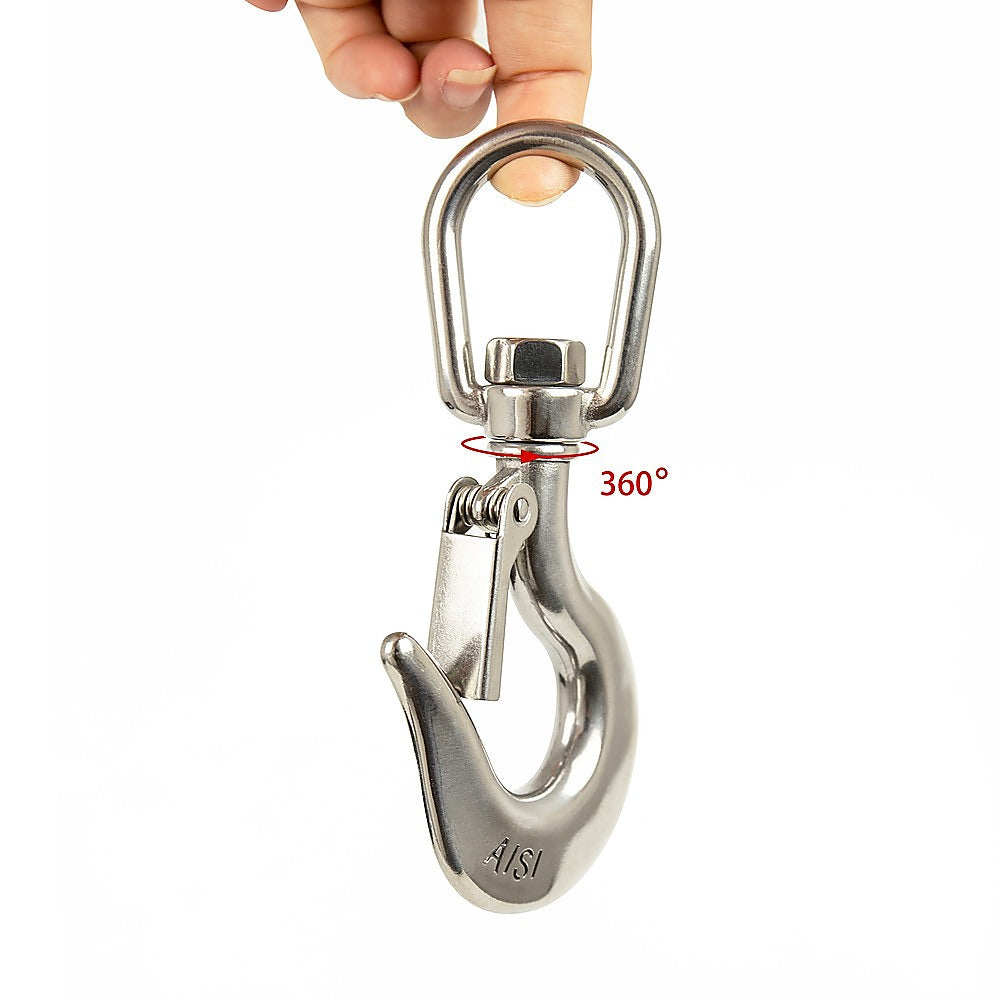 304 Stainless Steel Swivel Lift Clevis Chain Crane Hook with Safety Lock 650kg V63-838631