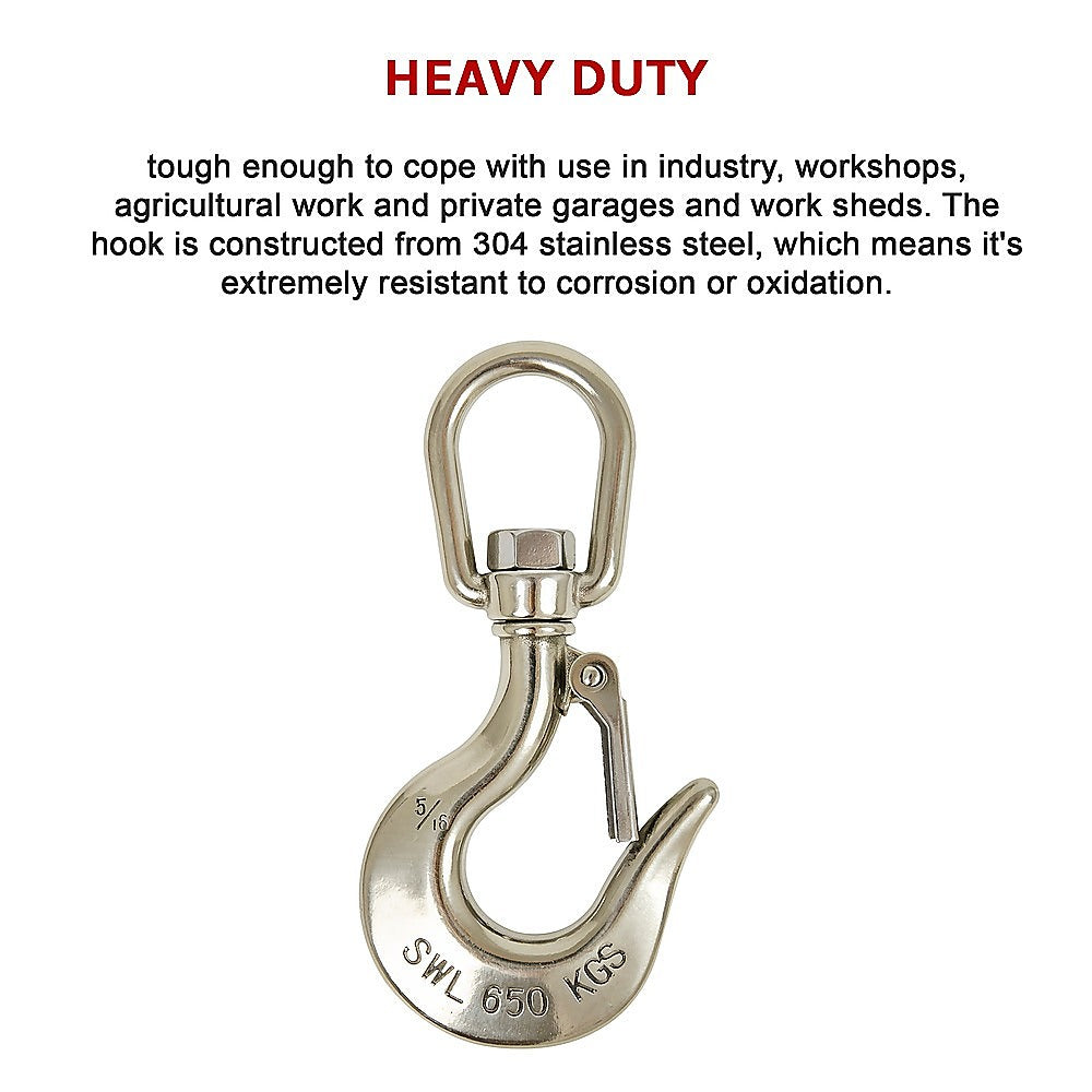 304 Stainless Steel Swivel Lift Clevis Chain Crane Hook with Safety Lock 650kg V63-838631