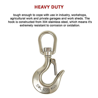 304 Stainless Steel Swivel Lift Clevis Chain Crane Hook with Safety Lock 650kg V63-838631