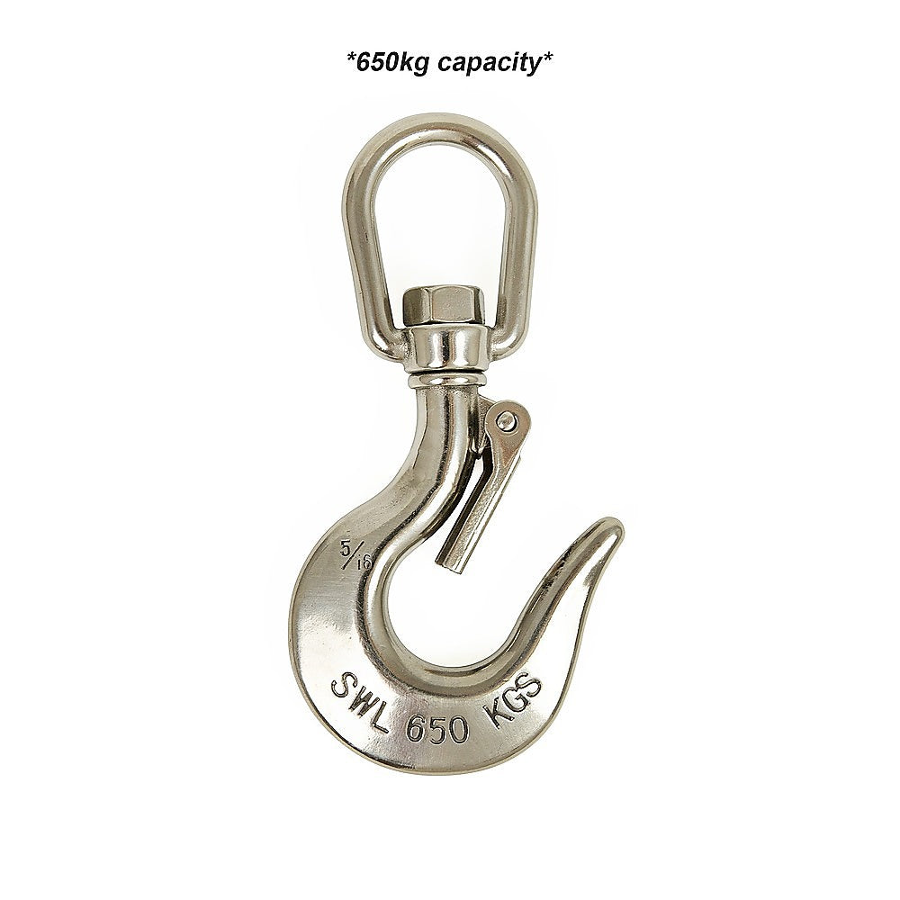 304 Stainless Steel Swivel Lift Clevis Chain Crane Hook with Safety Lock 650kg V63-838631