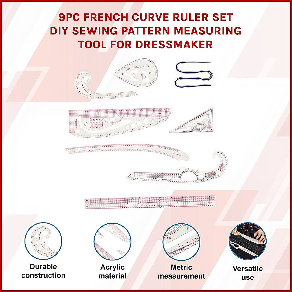 9pc French Curve Ruler Set DIY Sewing Pattern Measuring Tool for Dressmaker V63-838661