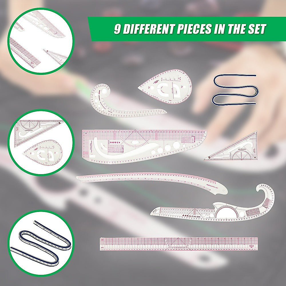 9pc French Curve Ruler Set DIY Sewing Pattern Measuring Tool for Dressmaker V63-838661