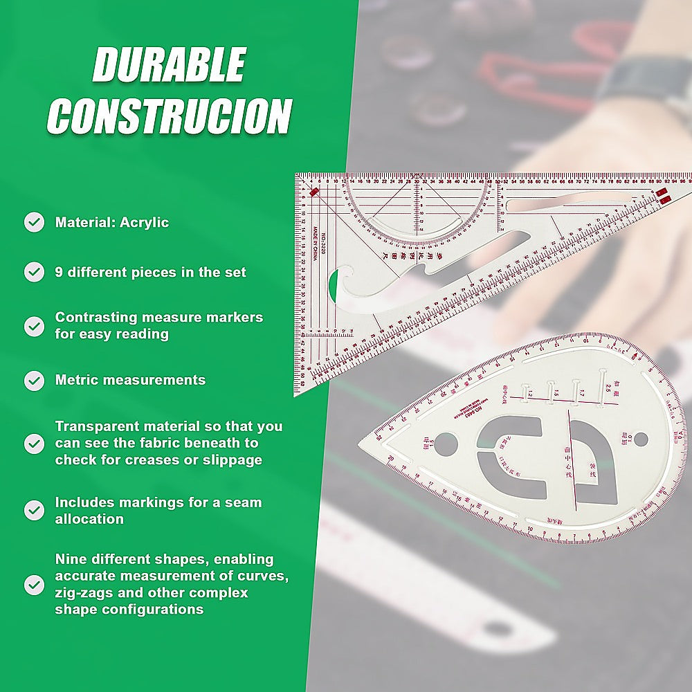 9pc French Curve Ruler Set DIY Sewing Pattern Measuring Tool for Dressmaker V63-838661