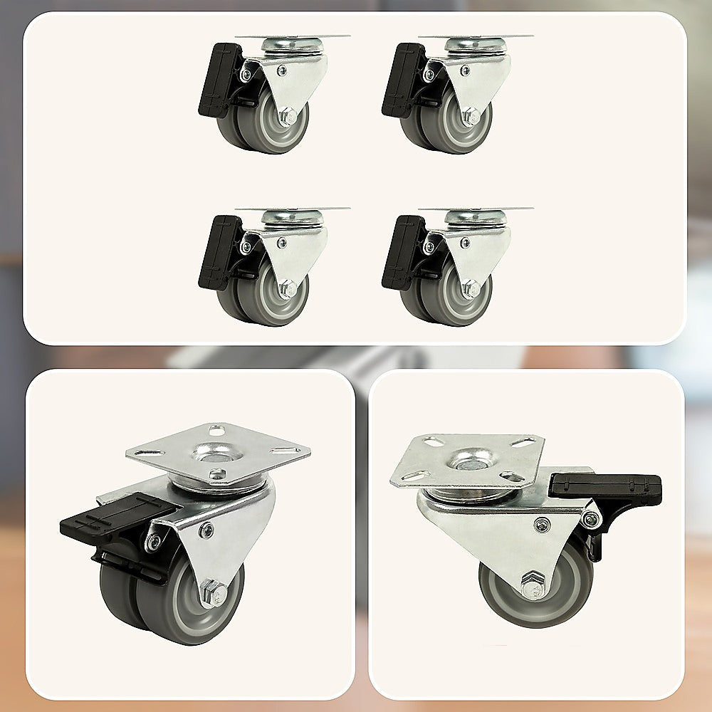 4x 2 Inch Heavy Duty Swivel Castor Wheels 50mm Brake V63-838711