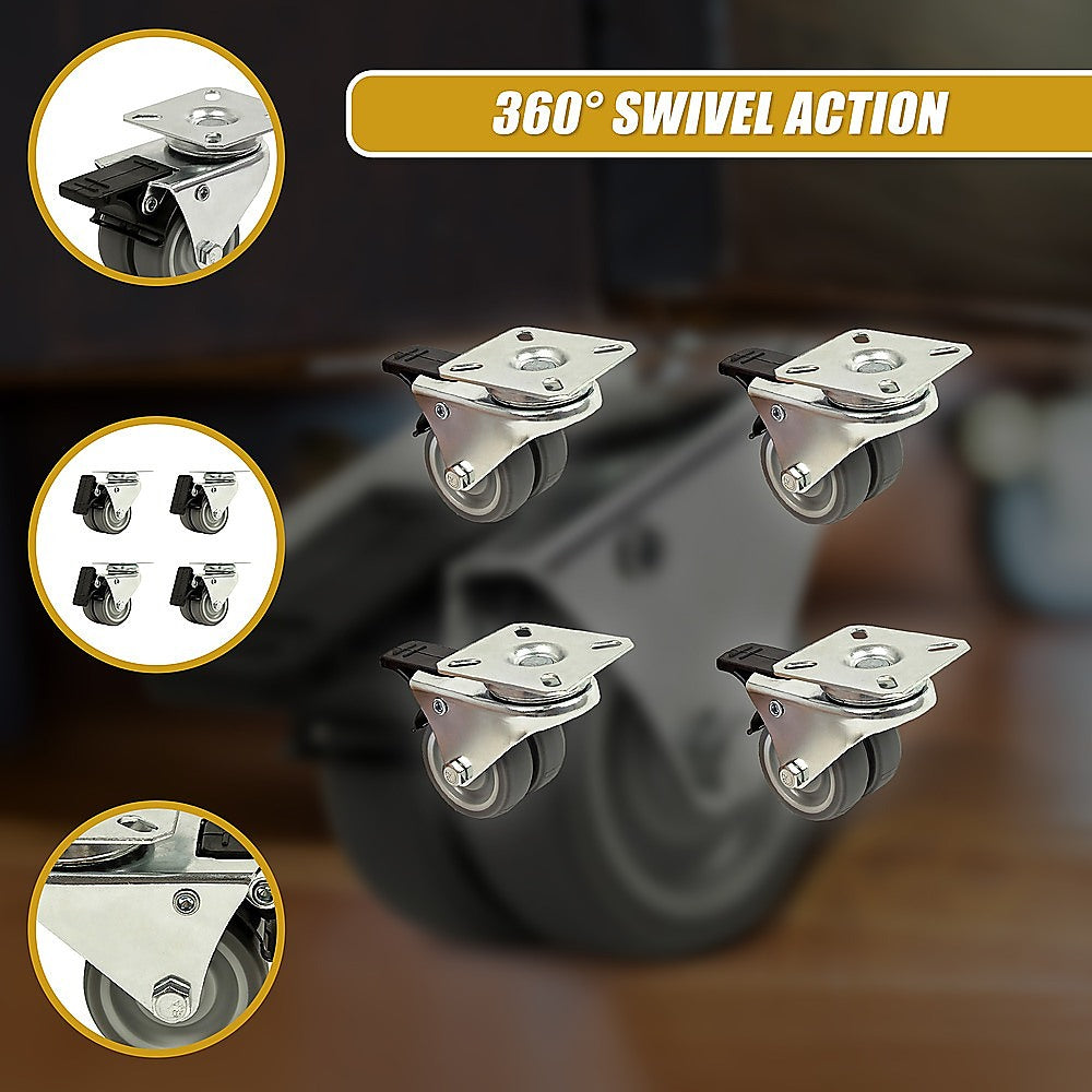 4x 2 Inch Heavy Duty Swivel Castor Wheels 50mm Brake V63-838711