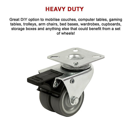 4x 2 Inch Heavy Duty Swivel Castor Wheels 50mm Brake V63-838711