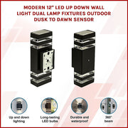 Modern 12 Inch LED Up Down Wall Light Dual Lamp with Dusk to Dawn Sensor V63-838751