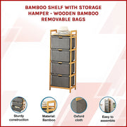 Bamboo Shelf with Storage Hamper - Wooden Organiser with Three-Set Rack Laundry Bags V63-838781