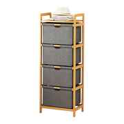 Bamboo Shelf with Storage Hamper - Wooden Organiser with Three-Set Rack Laundry Bags V63-838781