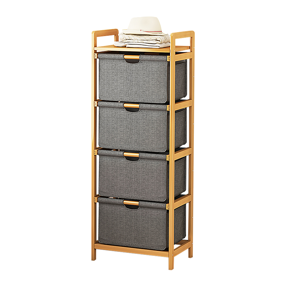 Bamboo Shelf with Storage Hamper - Wooden Organiser with Three-Set Rack Laundry Bags V63-838781