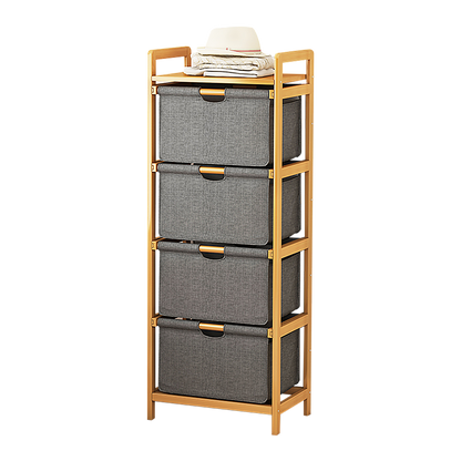 Bamboo Shelf with Storage Hamper - Wooden Organiser with Three-Set Rack Laundry Bags V63-838781