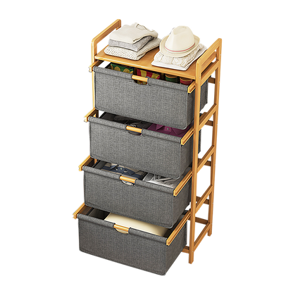 Bamboo Shelf with Storage Hamper - Wooden Organiser with Three-Set Rack Laundry Bags V63-838781