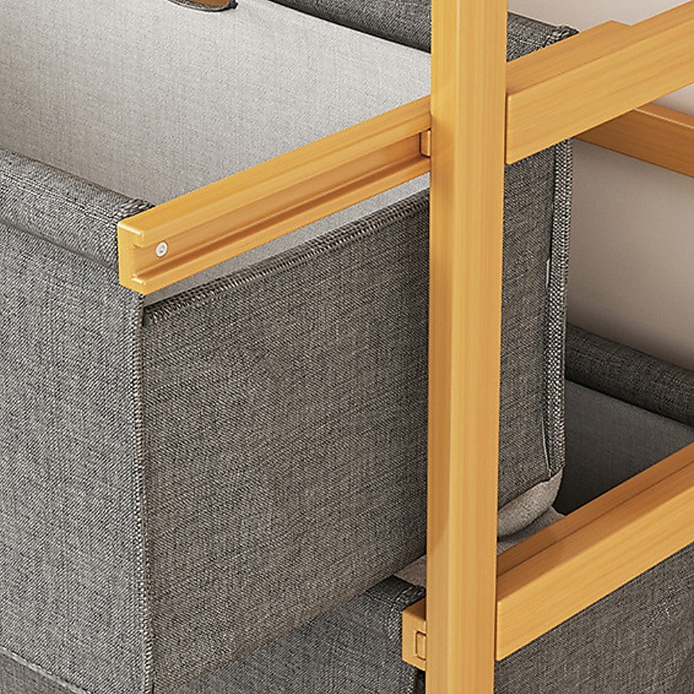 Bamboo Shelf with Storage Hamper - Wooden Organiser with Three-Set Rack Laundry Bags V63-838781
