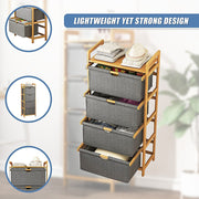 Bamboo Shelf with Storage Hamper - Wooden Organiser with Three-Set Rack Laundry Bags V63-838781