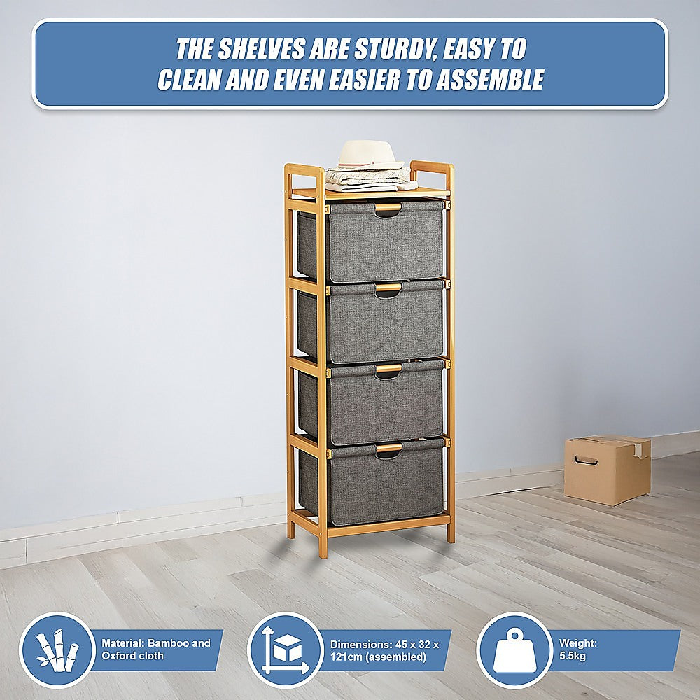 Bamboo Shelf with Storage Hamper - Wooden Organiser with Three-Set Rack Laundry Bags V63-838781