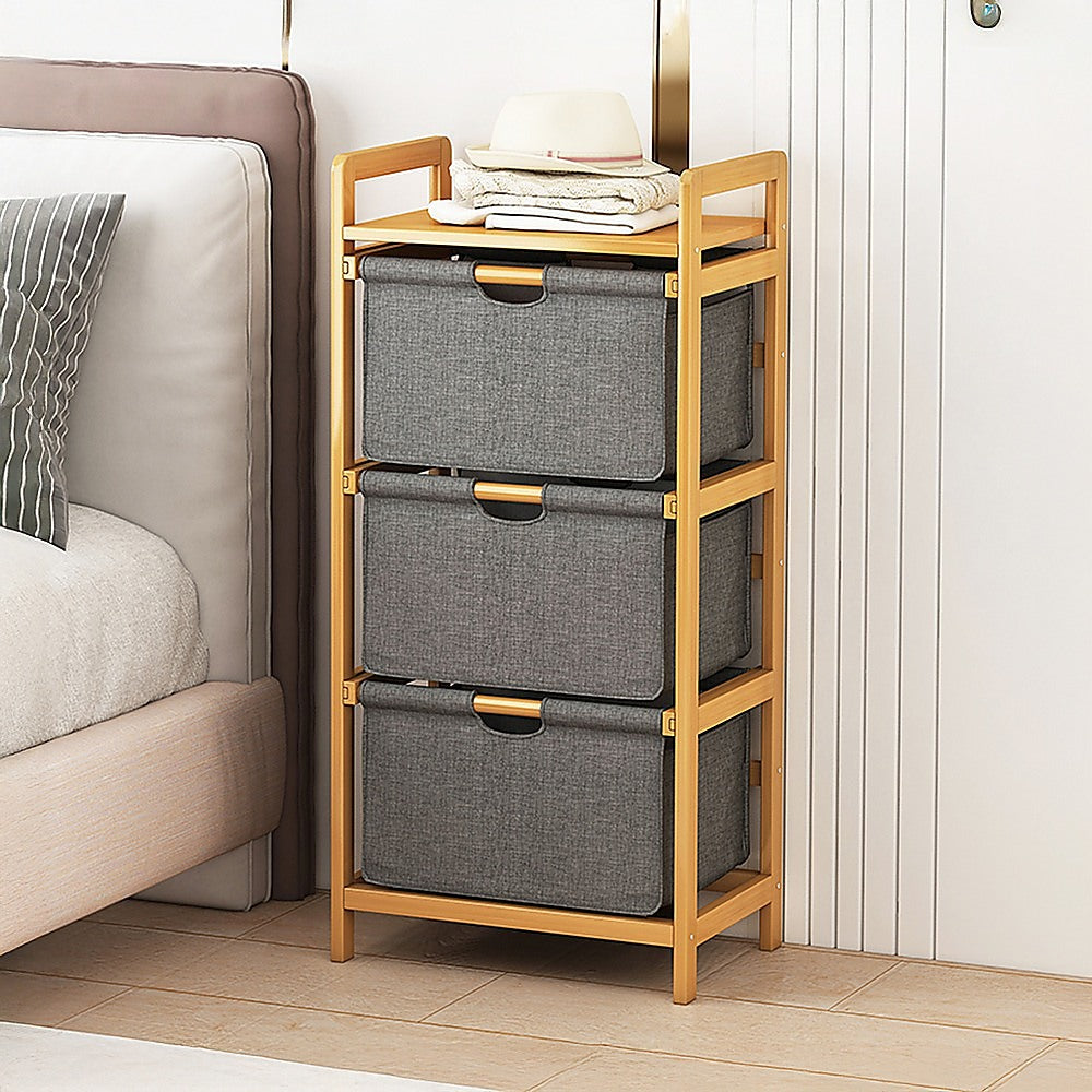 Bamboo Shelf with Storage Hamper - Wooden Organiser with Three-Set Rack Laundry Bags V63-838781