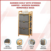 Bamboo Shelf with Storage Hamper - Wooden Organiser with Three-Set Rack Laundry Bags V63-838781