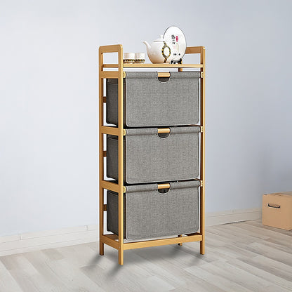 Bamboo Shelf with Storage Hamper - Wooden Organiser with Three-Set Rack Laundry Bags V63-838781