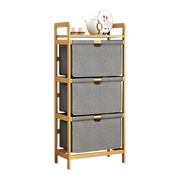Bamboo Shelf with Storage Hamper - Wooden Organiser with Three-Set Rack Laundry Bags V63-838781