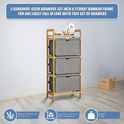 Bamboo Shelf with Storage Hamper - Wooden Organiser with Three-Set Rack Laundry Bags V63-838781