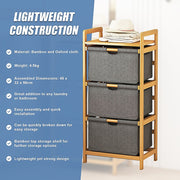 Bamboo Shelf with Storage Hamper - Wooden Organiser with Three-Set Rack Laundry Bags V63-838781