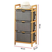 Bamboo Shelf with Storage Hamper - Wooden Organiser with Three-Set Rack Laundry Bags V63-838781