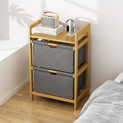 Bamboo Shelf with Storage Hamper - Wooden Organiser with Three-Set Rack Laundry Bags V63-838781