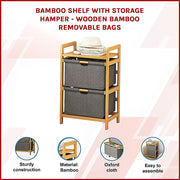 Bamboo Shelf with Storage Hamper - Wooden Organiser with Three-Set Rack Laundry Bags V63-838781
