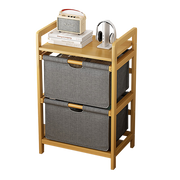Bamboo Shelf with Storage Hamper - Wooden Organiser with Three-Set Rack Laundry Bags V63-838781