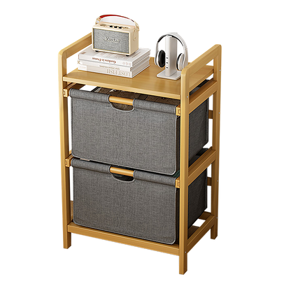 Bamboo Shelf with Storage Hamper - Wooden Organiser with Three-Set Rack Laundry Bags V63-838781