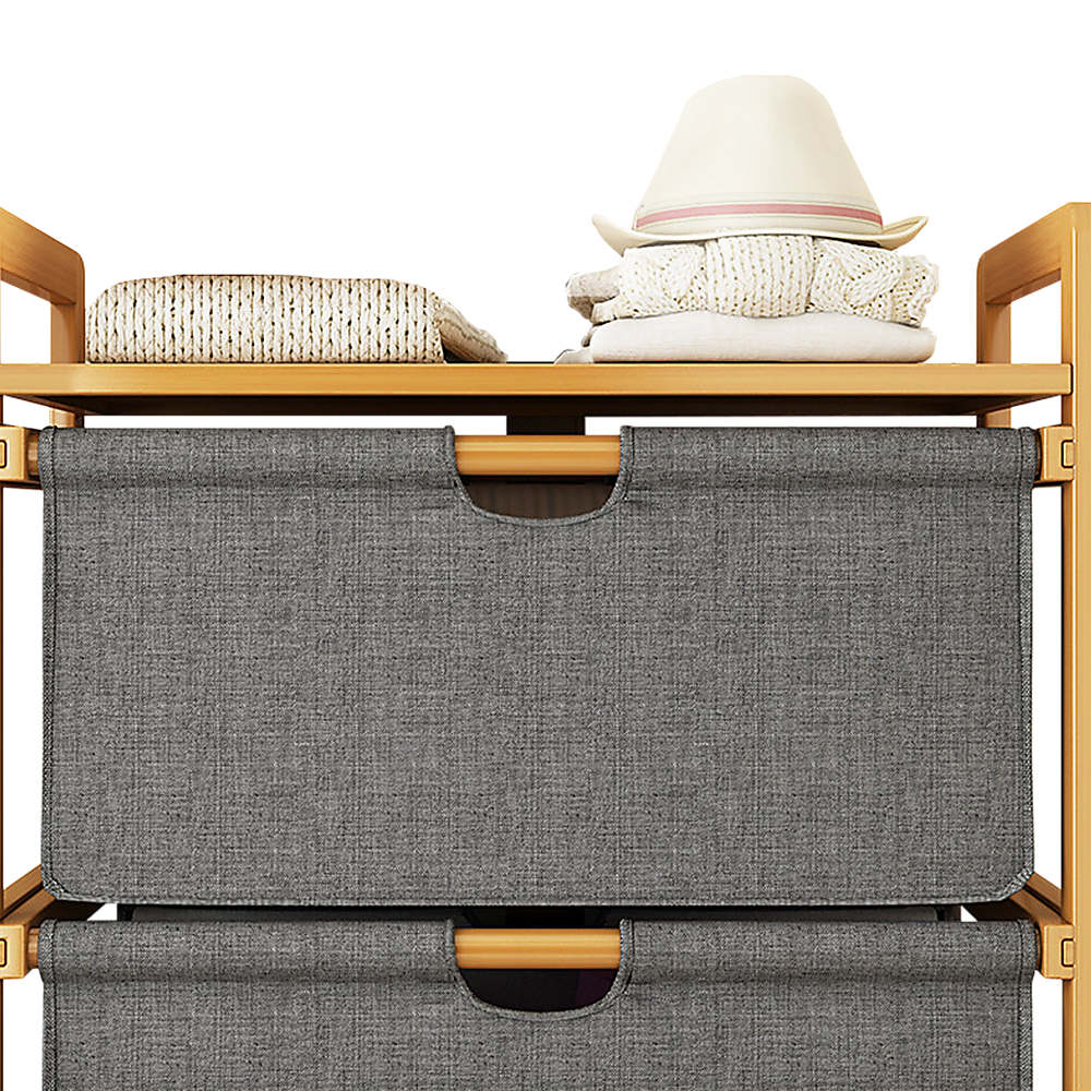 Bamboo Shelf with Storage Hamper - Wooden Organiser with Three-Set Rack Laundry Bags V63-838781