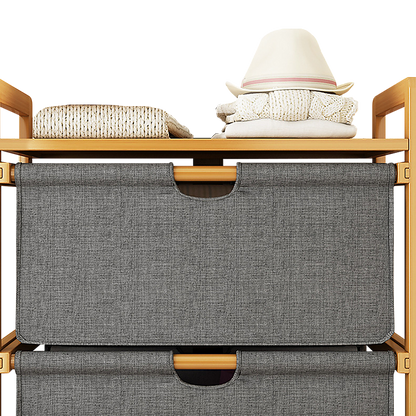 Bamboo Shelf with Storage Hamper - Wooden Organiser with Three-Set Rack Laundry Bags V63-838781