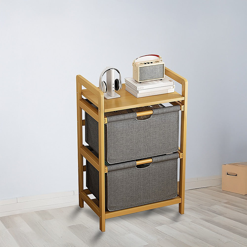Bamboo Shelf with Storage Hamper - Wooden Organiser with Three-Set Rack Laundry Bags V63-838781