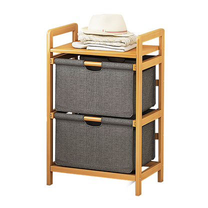 Bamboo Shelf with Storage Hamper - Wooden Organiser with Three-Set Rack Laundry Bags V63-838781