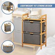 Bamboo Shelf with Storage Hamper - Wooden Organiser with Three-Set Rack Laundry Bags V63-838781