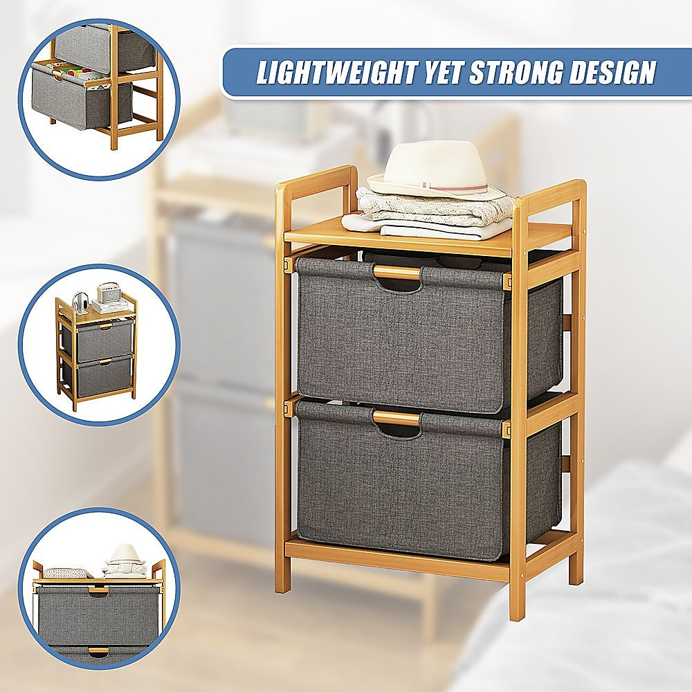Bamboo Shelf with Storage Hamper - Wooden Organiser with Three-Set Rack Laundry Bags V63-838781