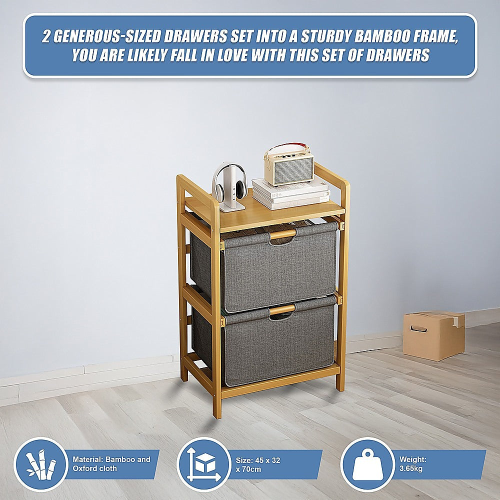 Bamboo Shelf with Storage Hamper - Wooden Organiser with Three-Set Rack Laundry Bags V63-838781