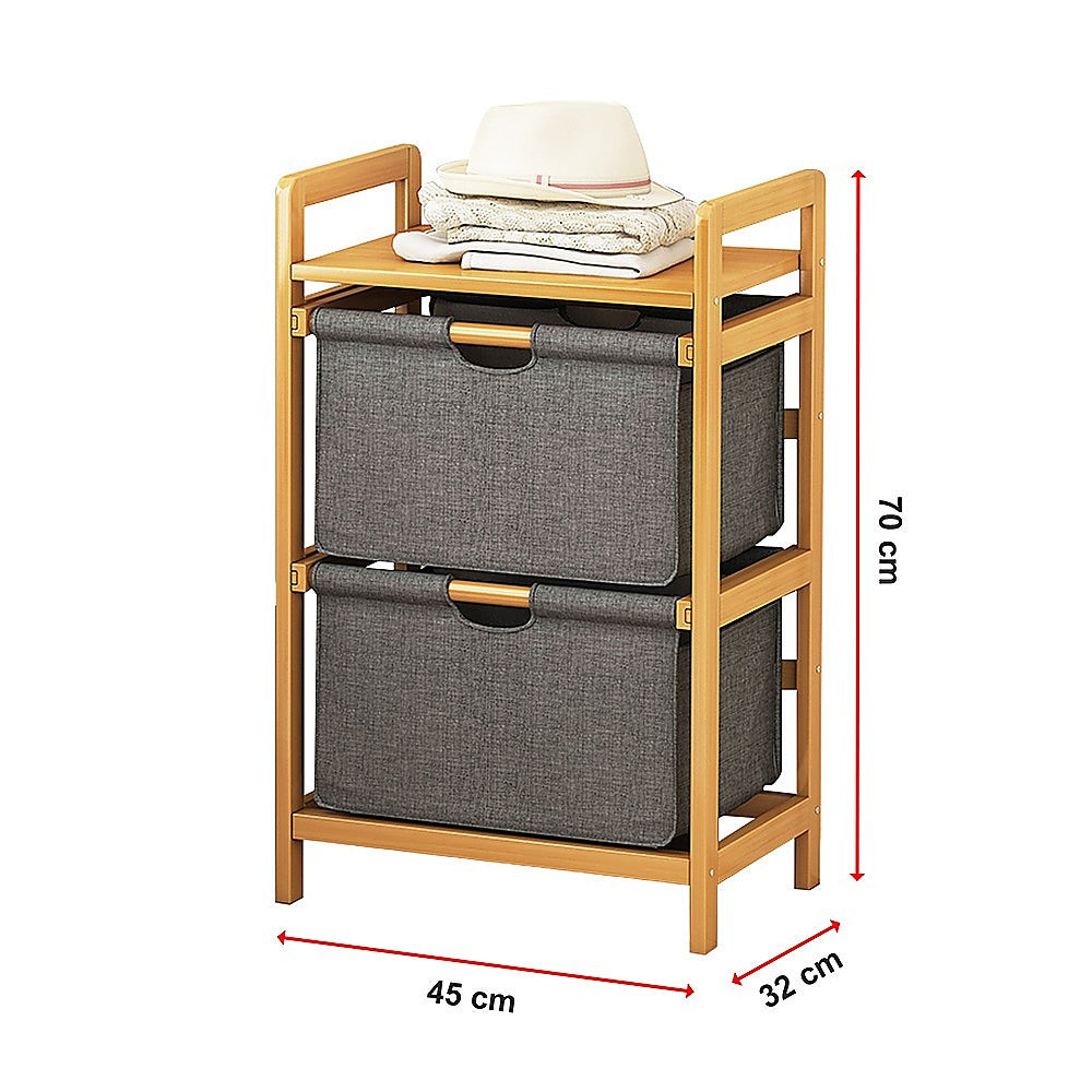 Bamboo Shelf with Storage Hamper - Wooden Organiser with Three-Set Rack Laundry Bags V63-838781