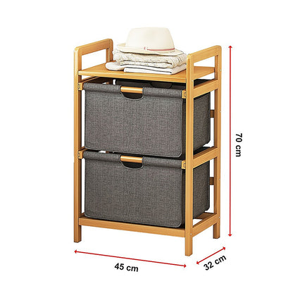 Bamboo Shelf with Storage Hamper - Wooden Organiser with Three-Set Rack Laundry Bags V63-838781