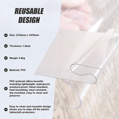 PVC Tablecloth Protector Table Cover Dining Table Cloth Plastic 2134x1070mm 1.5mm V63-838801