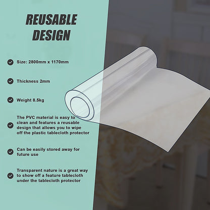 PVC Tablecloth Protector Table Cover Dining Table Cloth Plastic 2800x1170mm 2.0mm V63-838811
