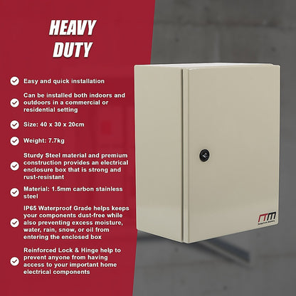 Carbon Steel Electrical Enclosure Box IP65 Wall Mount 400 x 300 x 200 mm V63-838821