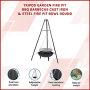 Tripod Garden Fire Pit BBQ - Cast Iron & Steel Round Outdoor Fire Bowl V63-838851