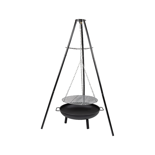 Tripod Garden Fire Pit BBQ - Cast Iron & Steel Round Outdoor Fire Bowl V63-838851