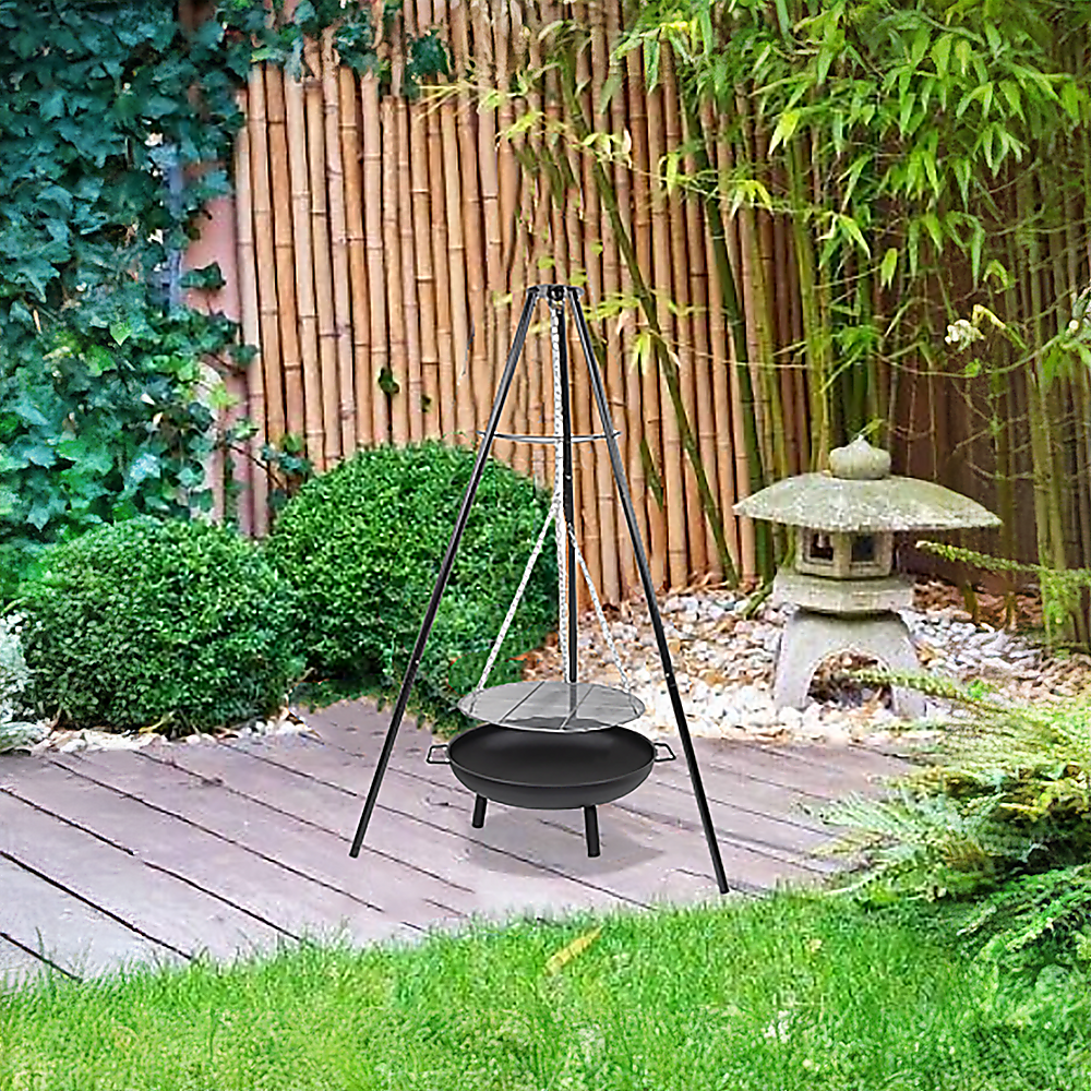 Tripod Garden Fire Pit BBQ - Cast Iron & Steel Round Outdoor Fire Bowl V63-838851